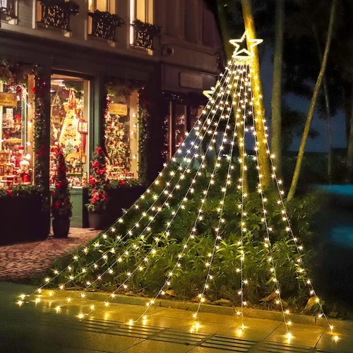 Vista 14 de Decoración al aire libre para Navidad (nueva), 320 luces LED colgantes centelleantes en forma de hadas para decoración de árbol al aire libre