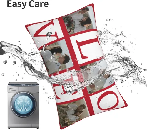 Vista 8 de Fundas de almohada de algodón personalizadas con collages de fotos de 12 x 20 pulgadas, fundas protectoras de almohada personalizadas con cremallera