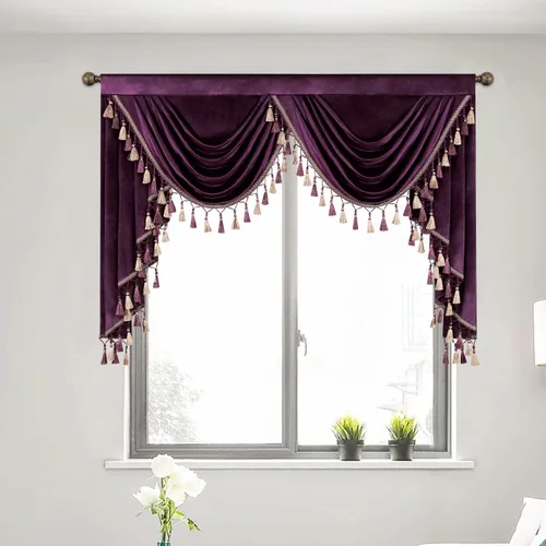 Vista 54 de VOGOL Cenefa de cortinas de terciopelo grueso para dormitorio, cenefas de cascada de lujo con aislamiento térmico dorado para sala de estar formal