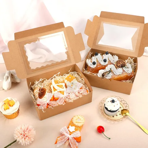 Vista 6 de Moretoes 32 cajas de galletas, cajas de panadería de 8 x 6 x 2.5 pulgadas Marrón-paquete de 32
