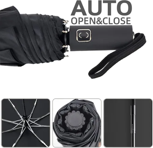 Vista 3 de ESUFEIR Paraguas pequeño de viaje para el sol y la lluvia, plegable, compacto, automático, protección UV, resistente al viento, mochila, coche
