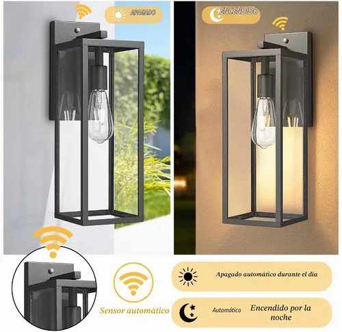Vista 2 de Bestshared Linterna de pared grande de 18 pulgadas con sensor de atardecer a amanecer, color negro