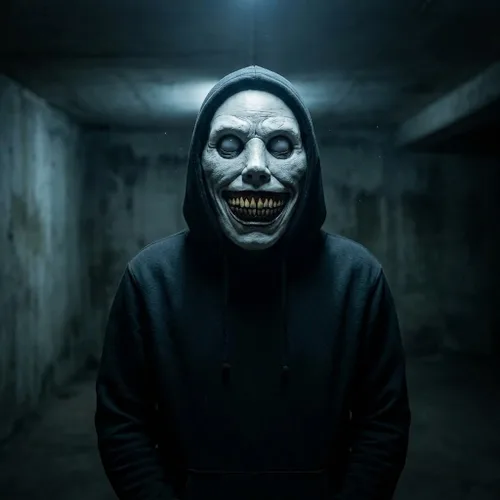 Vista 2 de Boolavard Máscara sonriente espeluznante – Máscara de Halloween realista de látex sonriente demonio – grotesca boca ancha monstruo máscara de terror
