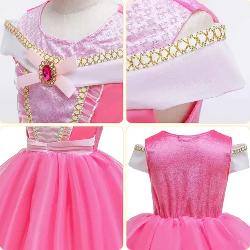 Vista 5 de Disfraz de princesa para niñas, disfraz rosa para Halloween, cosplay, fiesta de carnaval