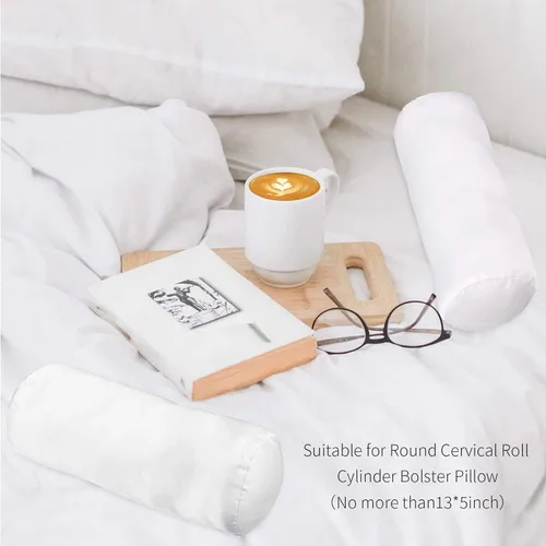 Vista 5 de Tatuo 2 fundas de almohada redondas cervicales blancas para almohada cervical, rollo cervical, cojín redondo de cilindro de memoria