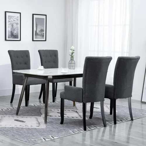 Vista 11 de Silla de comedor de tela gris oscuro con reposabrazos, marco de madera de roble, silla de acento moderna para cocina, comedor, muebles de granja