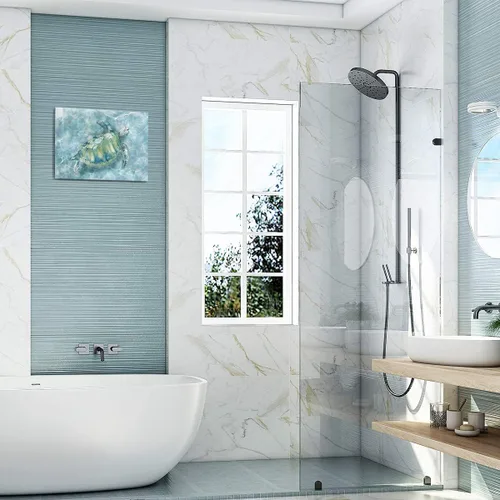 Vista 6 de YJYart Decoración de pared de baño, diseño de tortuga marina HD en lienzo, arte de pared para dormitorio, cocina, decoración de habitación costera