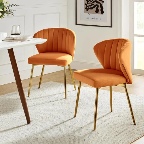 Vista 9 de TINA'S HOME Juego de 2 sillas decorativas, sillas laterales de terciopelo glamoroso con patas doradas, sillas de comedor tapizadas de mediados