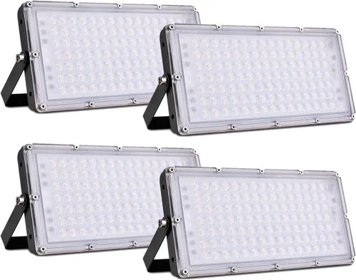 Vista 24 de papasbox Luz de inundación LED de 100 W para exteriores, luces de seguridad para exteriores de 8000 lúmenes, luces LED blancas cálidas de 3000 K