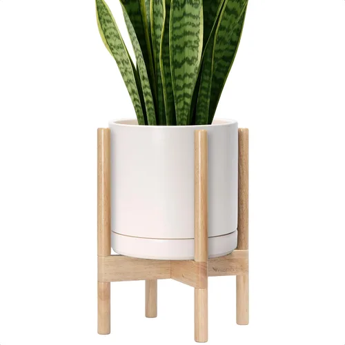 Vista 81 de D'vine Dev Maceta de cerámica con soporte de ébano – Maceta redonda moderna de 8 pulgadas con soporte para maceta de madera, color negro, 55-B-M-2