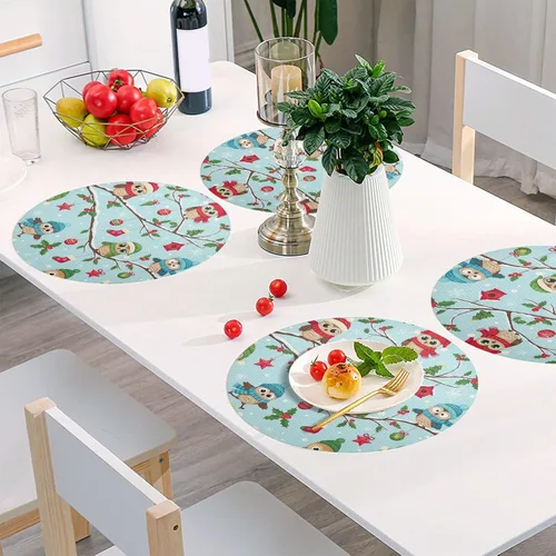 Vista 6 de Cute Cartoon Owls Round Place Mats, Non Slip Non Slip Washable Placemats for Kitchen Table one sizex4