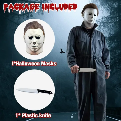 Vista 4 de Halloween Horror Mask for Adults Men With Classic Knife Props Halloween Scary Mask for Cosplay