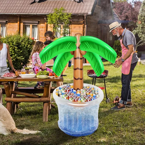 Vista 8 de Zcaukya Enfriador inflable de palmera, 60 pulgadas para decoraciones de fiestas tropicales, suministros de fiesta hawaiana, decoraciones de piscina