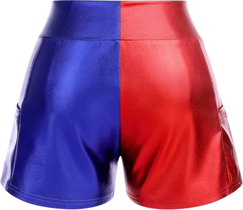 Vista 6 de Pantalones cortos de baile brillantes para mujer con frente en V cintura alta para yoga gimnasio fiesta de rave pantalones cortos con bolsillos