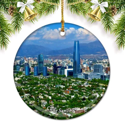 Vista 3 de Chile Osorno Volcán Puerto Montt Adornos de Navidad para árbol Colgante de cerámica Adorno de doble cara Decoración Regalos de Navidad Recuerdos