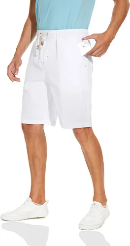 Vista 4 de Boisouey - Pantalones cortos de verano para hombre de lino estilo informal