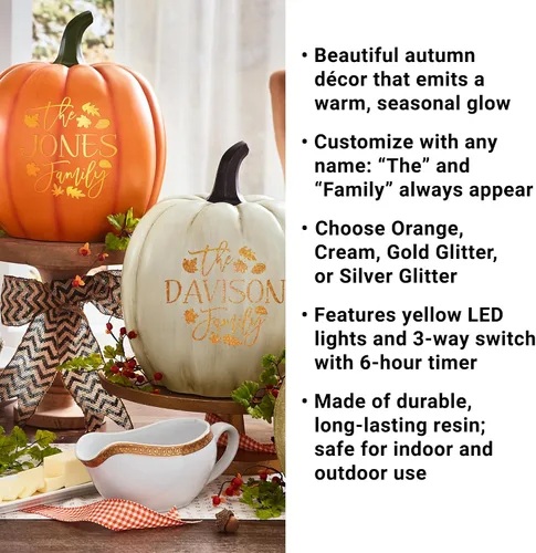 Vista 3 de Let's Make Memories Calabaza iluminada personalizada, decoración de Halloween de Jack o Lantern, nombre de tu familia en una calabaza personalizada