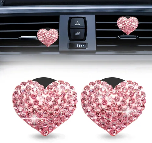 Vista 11 de 2 clips de ventilación de automóvil, dijes de corazón de cristal brillantes, clips de salida de aire acondicionado para automóvil, accesorios