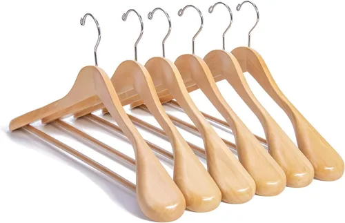 Vista 10 de Nature Smile Perchas de madera de caoba de lujo para trajes, paquete de 6, perchas de madera para abrigos, perchas para camisas para chaquetas