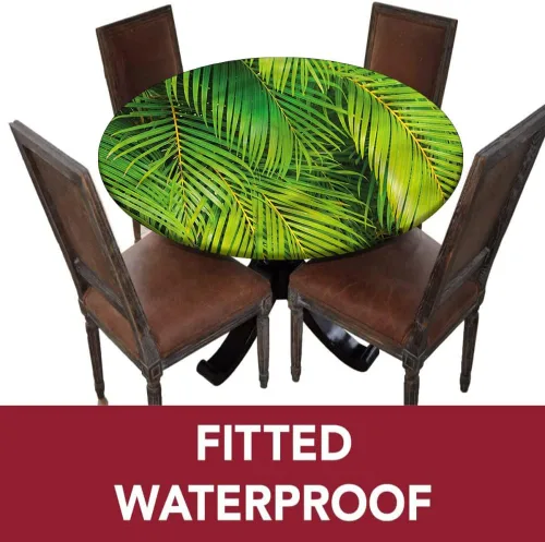 Vista 3 de XISUNYA Nature - Mantel ajustable de poliéster con bordes elásticos, hojas de follaje de palmera, mesa redonda ajustable para mesa redonda de 24