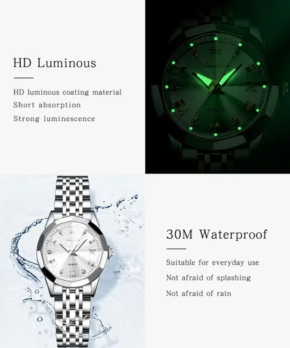 Vista 6 de OLEVS Reloj elegante para mujer reloj de cuarzo analógico de diamante dos tonos acero inoxidable impermeable luminoso regalo