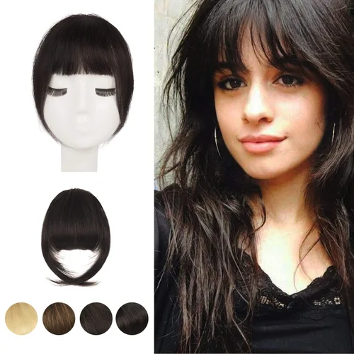 Vista 29 de BARSDAR Flequillo postizo de pelo humano real - Flequillo postizo 100% pelo humano para mujeres - Extensiones de flequillo ondulado castaño rojizo
