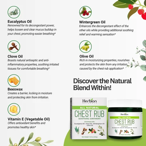 Vista 3 de HERBION Naturals Ungüento para el pecho - Pomada calmante con vapores relajantes para adultos y niños de 2 años en adelante - Alivia la tos