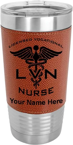 Vista 14 de LaserGram Vaso aislado al vacío de 20 onzas, con licencia LVN, enfermera vocacional, grabado personalizado incluido (cuero sintético, estilo béisbol)