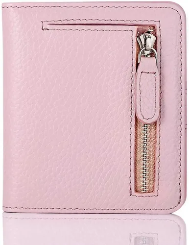 Vista 9 de Funtor Cartera de cuero para mujer, pequeña y compacta, con bolsillo doble, bloqueo RFID, para mujer