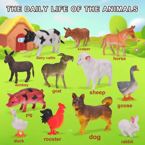 Vista 8 de Paquete de 12 juguetes de animales de granja grandes para niños de 3 a 5 años de 1 a 3 años, figuras educativas realistas de animales de granja