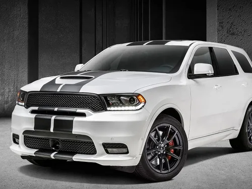 Vista 2 de Racing Rally Stripes - Calcomanías de vinilo compatibles con Dodge Durango (negro)