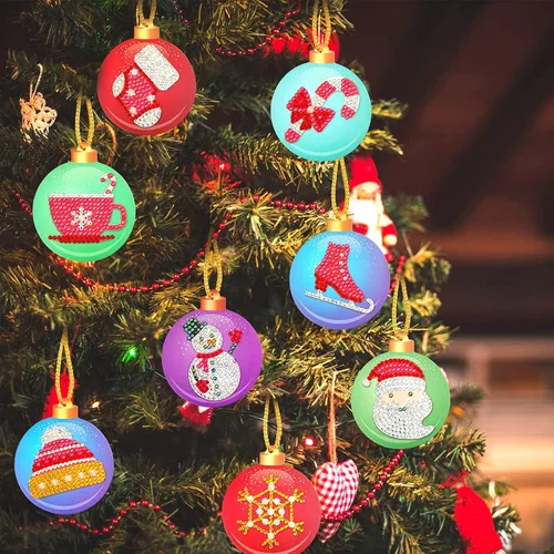 Vista 6 de SKRYUIE Kit de pintura de diamantes para bricolaje, tarjetas colgantes colgantes para árbol de Navidad, para adultos y niños, kits de arte