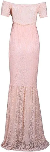 Vista 3 de ZIUMUDY Vestido de maternidad de manga corta con cuello en V y encaje para mujer