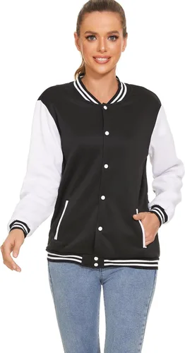 Vista 4 de Chamarra de béisbol para hombre, conjunto de 2 piezas con estampado personalizado para mujer, Negro, L