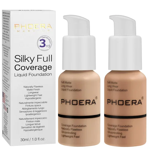 Vista 26 de PHOERA - Base líquida mate, maquillaje PHOERA para mujeres, corrector de cobertura completa, base PHOERA, corrector de control de aceite mate de 1.0