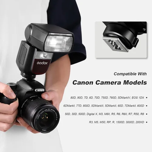 Vista 6 de Godox V860III-C Flash para cámaras Canon - V860C TTL Flash recargable, 480 tomas de potencia completa, HSS 1/8000s, tiempo de reciclaje de 1.5s