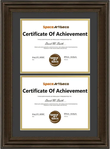Vista 10 de Marco de tres certificados de 14 x 29 pulgadas con paspartú doble negro sobre dorado para (3) diplomas/grados de 8.5 x 11 pulgadas, ganchos