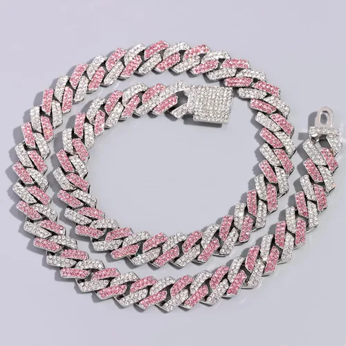 Vista 4 de loumssiy Cadena de eslabones cubanos de Miami chapada en plata para hombres y mujeres, collar cubano de Miami con diamantes para hombres, joyería