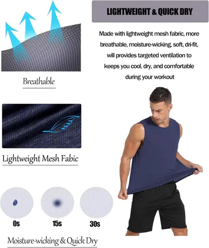 Vista 3 de Amussiar Paquete de 3 camisetas sin mangas de entrenamiento para hombre, camisetas de malla para gimnasio, ajuste seco, culturismo, fitness