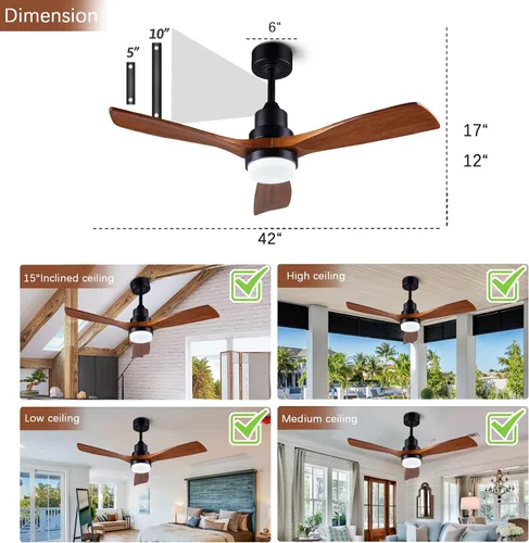 Vista 2 de Ventiladores de techo de 42" [con control remoto de iluminación], ventilador de techo moderno de madera para interior y exterior