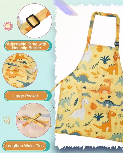 Vista 5 de Lictin Paquete de 2 delantales para niños y niñas para cocinar, delantal de arte impermeable con bolsillos para niños, pintar, cocinar, hornear