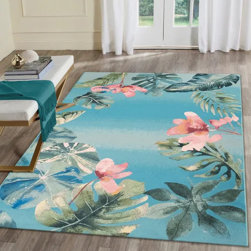 Vista 75 de Liora Manne Marina - Alfombra de área duradera de mezcla sintética tejida a máquina para interiores/exteriores - Gráfico contemporáneo océano global