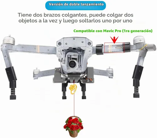 Vista 2 de Hanatora Dispositivo de caída de liberación de aire de carga útil de doble caída para dron DJI Mavic Pro, sistema cuentagotas de transporte con clip