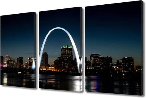 Vista 8 de TUMOVO Lienzo decorativo para pared, diseño de paisaje urbano de San Luis por la noche, para sala de estar, arco, pintura abstracta moderna, paisaje