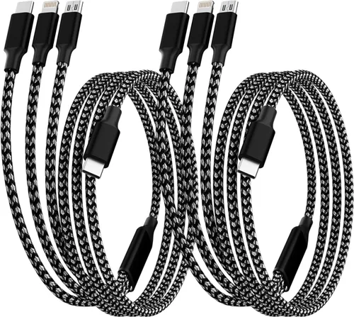 Vista 8 de Cable de Carga 4 en 1 de Carga Rápida de 65W, Cable USB C 4 en 1 Cable de Carga Múltiple USB con Chip E-Mark, Cable Cargador Múltiple para iPhone