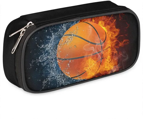 Vista 15 de Estuche de cuero blanco de béisbol 3D para lápices, organizador de papelería de gran capacidad, bolsa para lápices con agua y fuego para niños