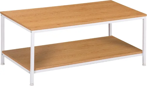 Vista 11 de SUPER DEAL - Mesa de café industrial de 2 niveles con estante de almacenamiento para apartamento pequeño, sala de estar, mesa auxiliar rectangular