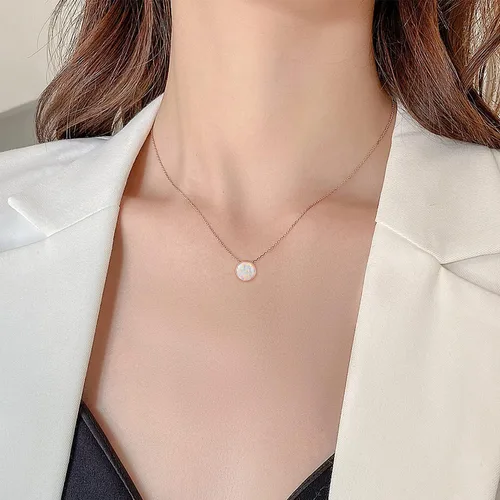 Vista 6 de TANGPOET Collar de ópalo de 0.315 in de plata de ley, delicado collar con colgante redondo, regalo de joyería de ópalo para mujeres, adolescentes