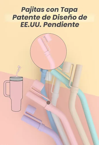 Vista 4 de Doboli Popote de Silicona de Repuesto de 13 Pulgadas de Largo con Cubierta para Popote, Compatible con Vaso Stanley Owala de 40 oz 30 oz, Paquete