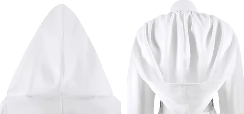 Vista 4 de Princesa Leia - Bata con capucha blanca con capucha, vestido de Leia, bata Jedi, capa con capucha, uniforme de Halloween, para niñas y adultos